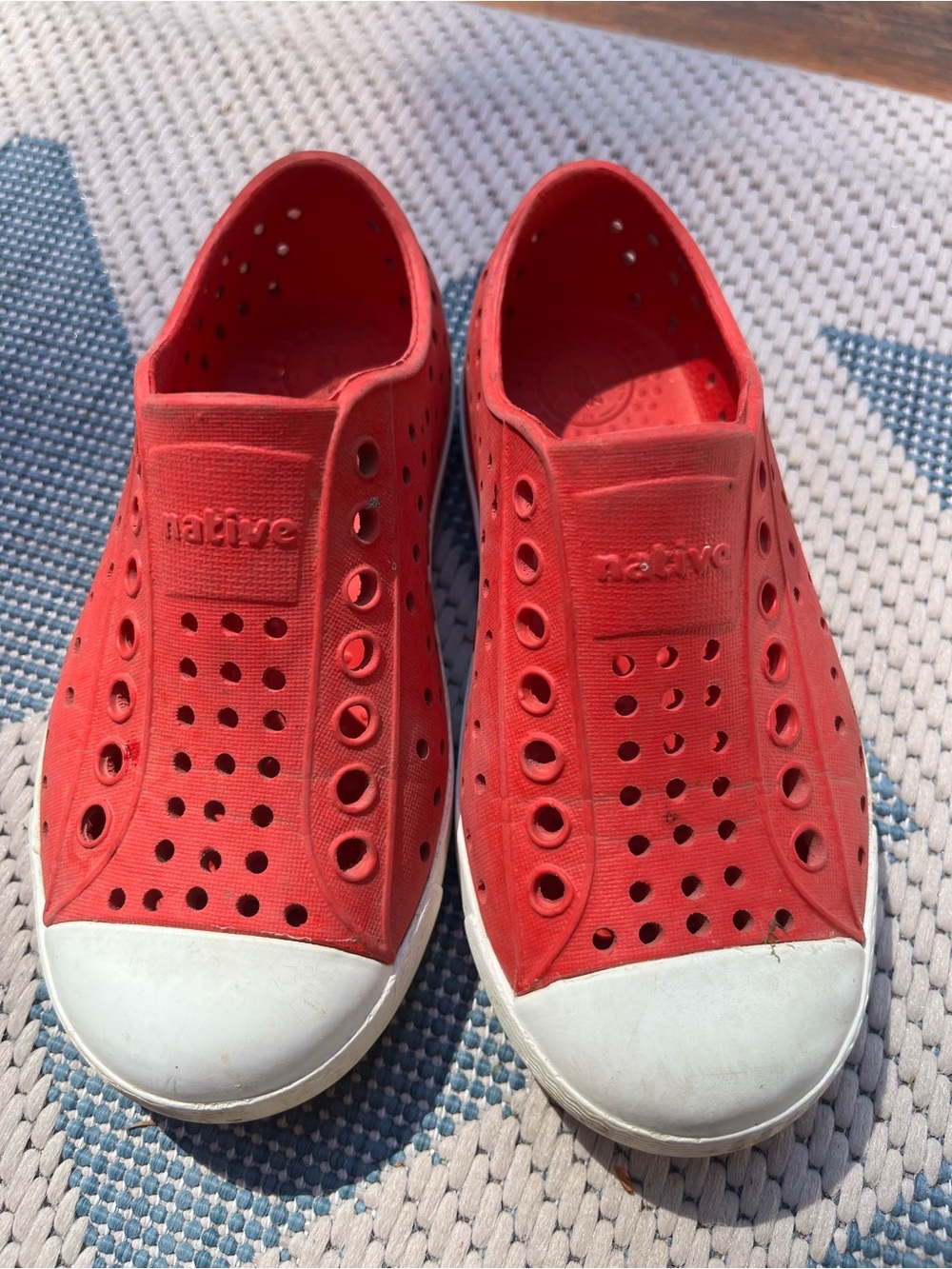 Native Kids Red Slip-On Water Shoes with White Toe Caps. Size 9.